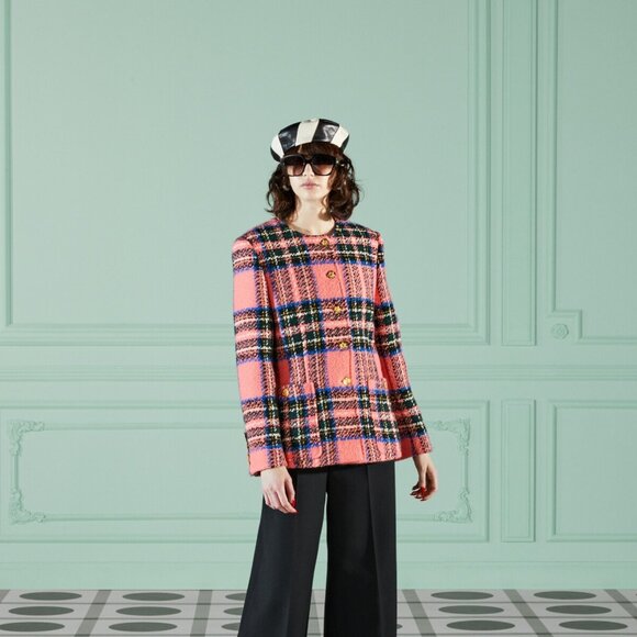 GUCCI JACKET WOOL TARTAN CHECK BOUCLE BLAZER - Picture 2 of 16